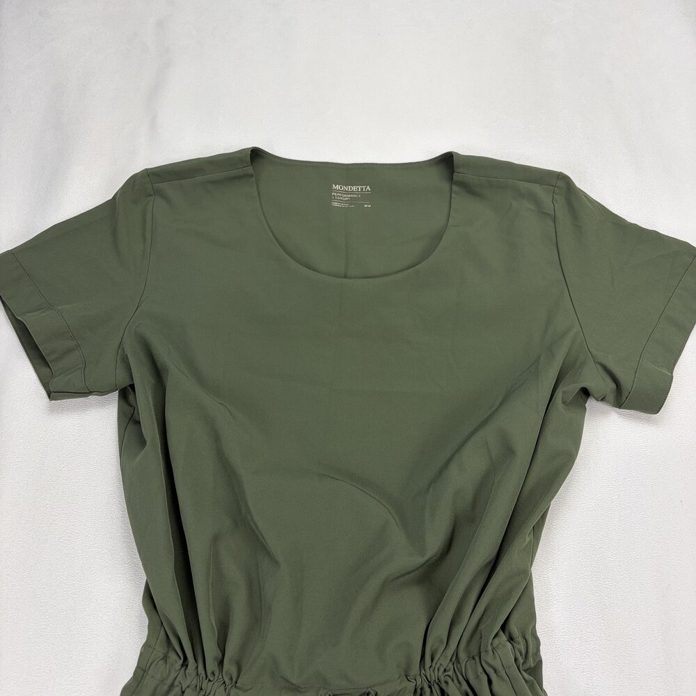 Mondetta Olive Green Drawstring Waist Short Sleeve Dress M - Picture 6 of 10